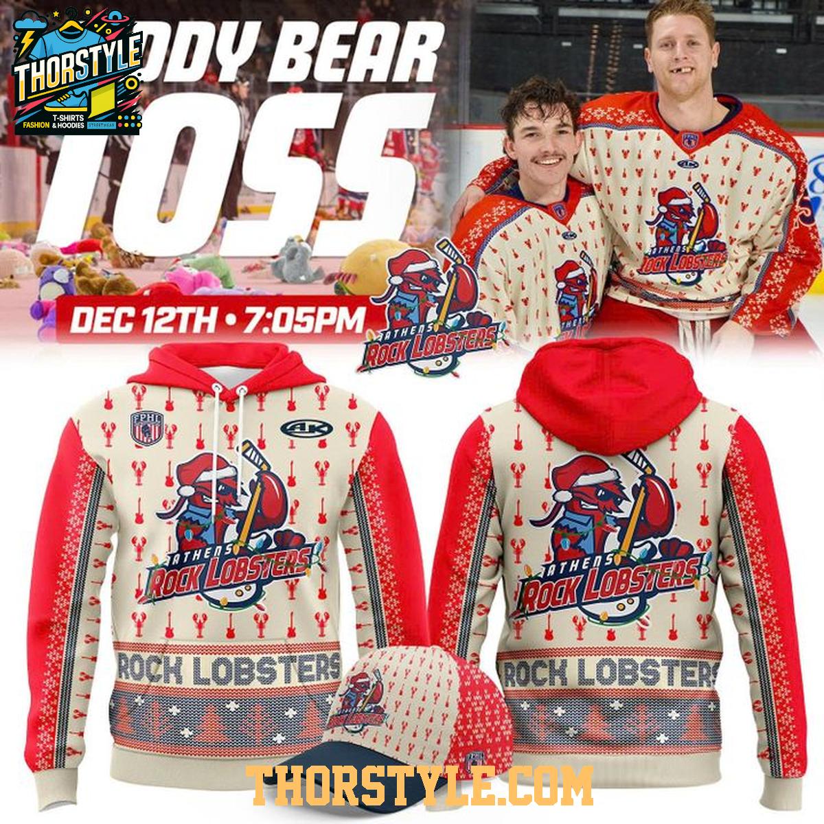 Athens Rock Lobsters Teddy Bear Toss 2025 Christmas Holiday Hoodie T-Shirt Athens Rock Lobsters Teddy Bear Toss 2025 Christmas Holiday Hoodie T-Shirt