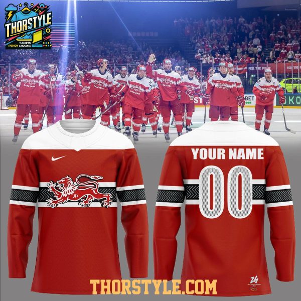 Denmark Team 2026 Olympic Red Lion Heart Personalized Hockey Jersey