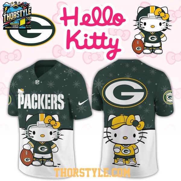 Green Bay Packers Hello Kitty Christmas Gameday 2025 Personalized Football Jersey