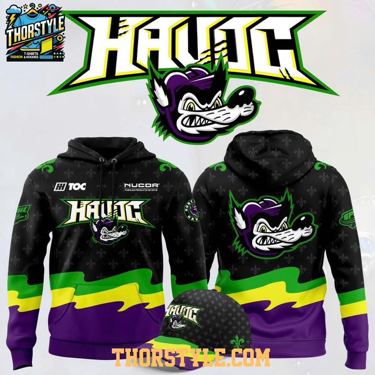 Huntsville Havoc Mardi Gras 2025 Celebration Hockey Hoodie T-Shirt Huntsville Havoc Mardi Gras 2025 Celebration Hockey Hoodie T-Shirt