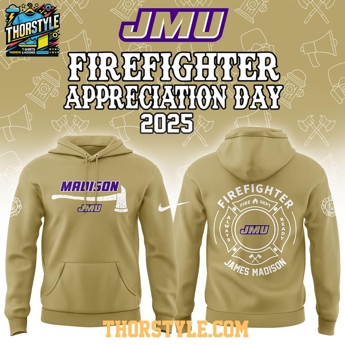 James Madison Dukes NCAA Firefighter Day Of Appreciation 2025 Hoodie T-Shirt James Madison Dukes NCAA Firefighter Day Of Appreciation 2025 Hoodie T-Shirt