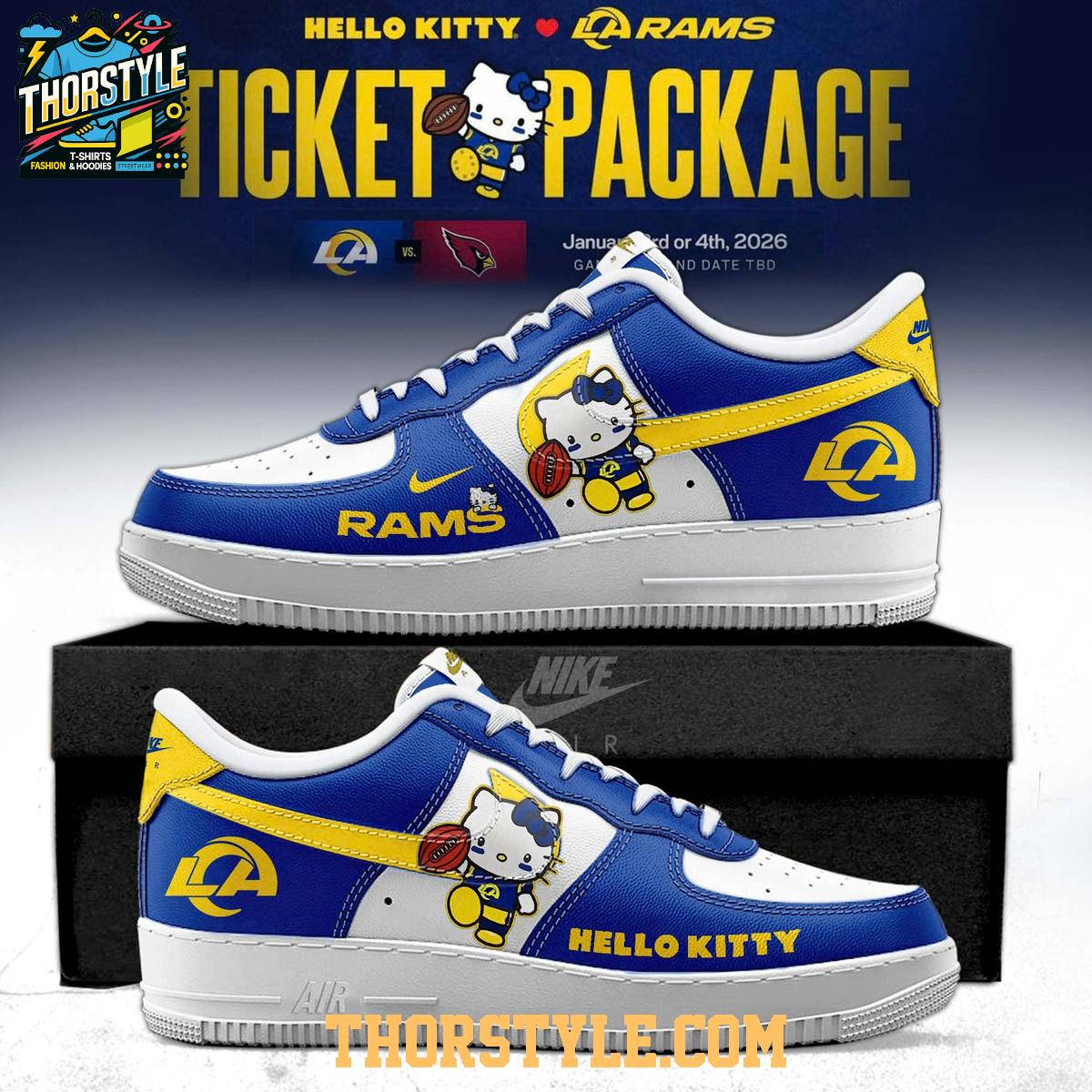 Los Angeles Rams Hello Kitty 2026 Gameday Personalized Air Force 1 Shoes Los Angeles Rams Hello Kitty 2026 Gameday Personalized Air Force 1 Shoes