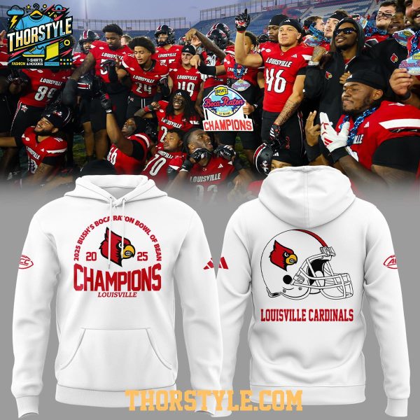 Louisville Cardinals Boca Raton Bowl Champions 2025 White Hoodie T-Shirt