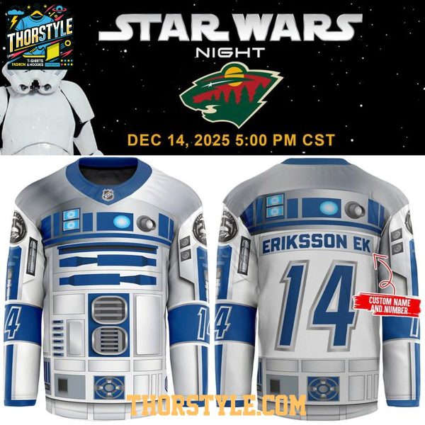 Minnesota Wild 2025 Star Wars Night Eriksson Ek R2-D2 Personalized Hockey Jersey