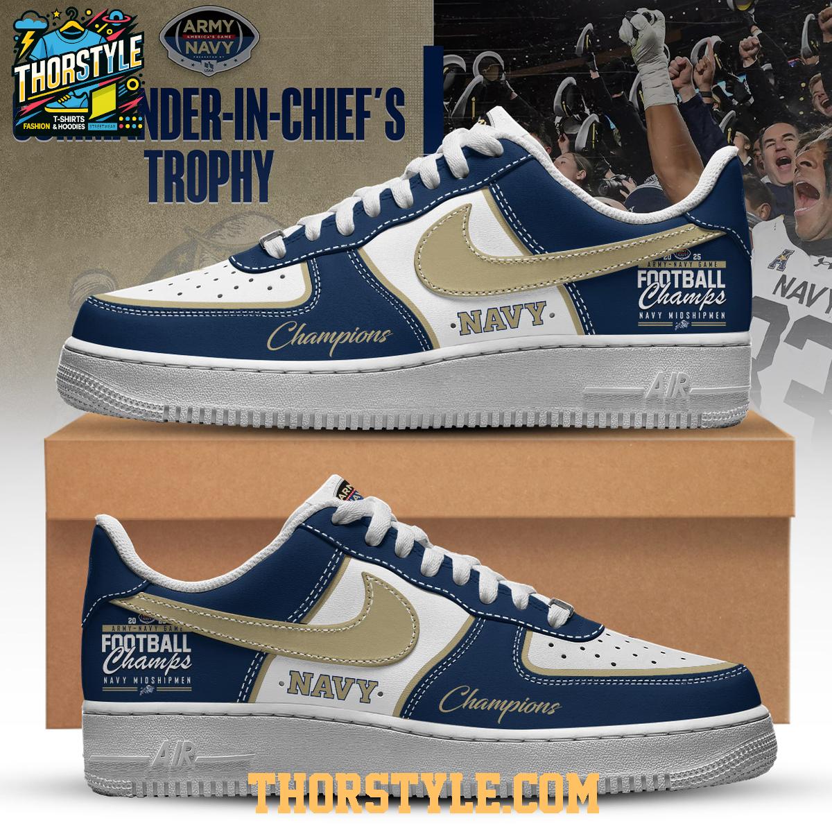 Navy Midshipmen Commander-In-Chief Champions 2025 Personalized Air Force 1 Shoes Navy Midshipmen Commander-In-Chief Champions 2025 Personalized Air Force 1 Shoes