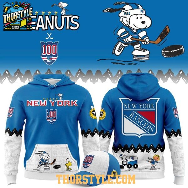 New York Rangers Peanuts Night 2025-2026 Snoopy Hockey Hoodie T-Shirt
