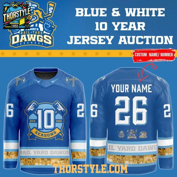 Roanoke Rail Yard Dawgs 10 Season 2016-2026 Personalized Hockey Jersey