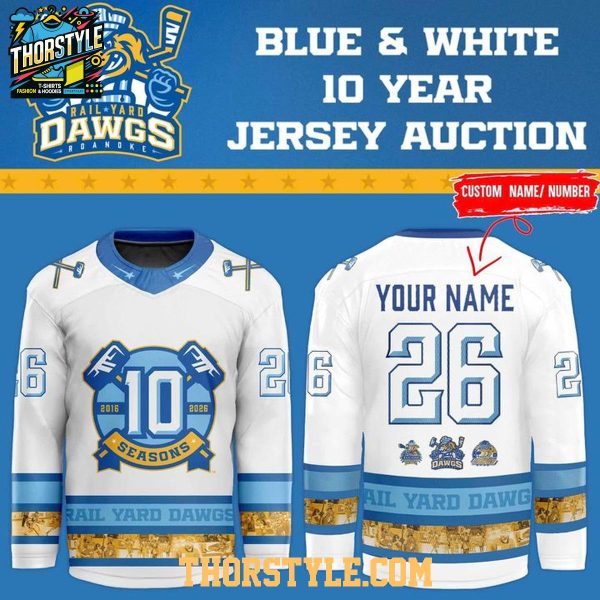 Roanoke Rail Yard Dawgs 10 Year 2016-2026 Personalized Hockey Jersey
