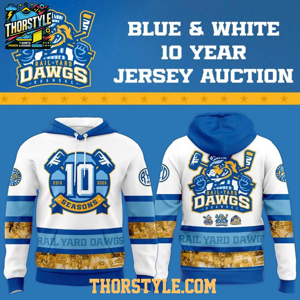 Roanoke Rail Yard Dawgs 10 Year Celebrate Jersey Auction 2026 Hoodie Roanoke Rail Yard Dawgs 10 Year Celebrate Jersey Auction 2026 Hoodie
