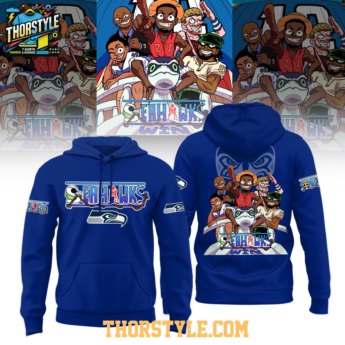 Seattle Seahawks One Piece 2025 Straw Hat Poster Hoodie T-Shirt Seattle Seahawks One Piece 2025 Straw Hat Poster Hoodie T-Shirt