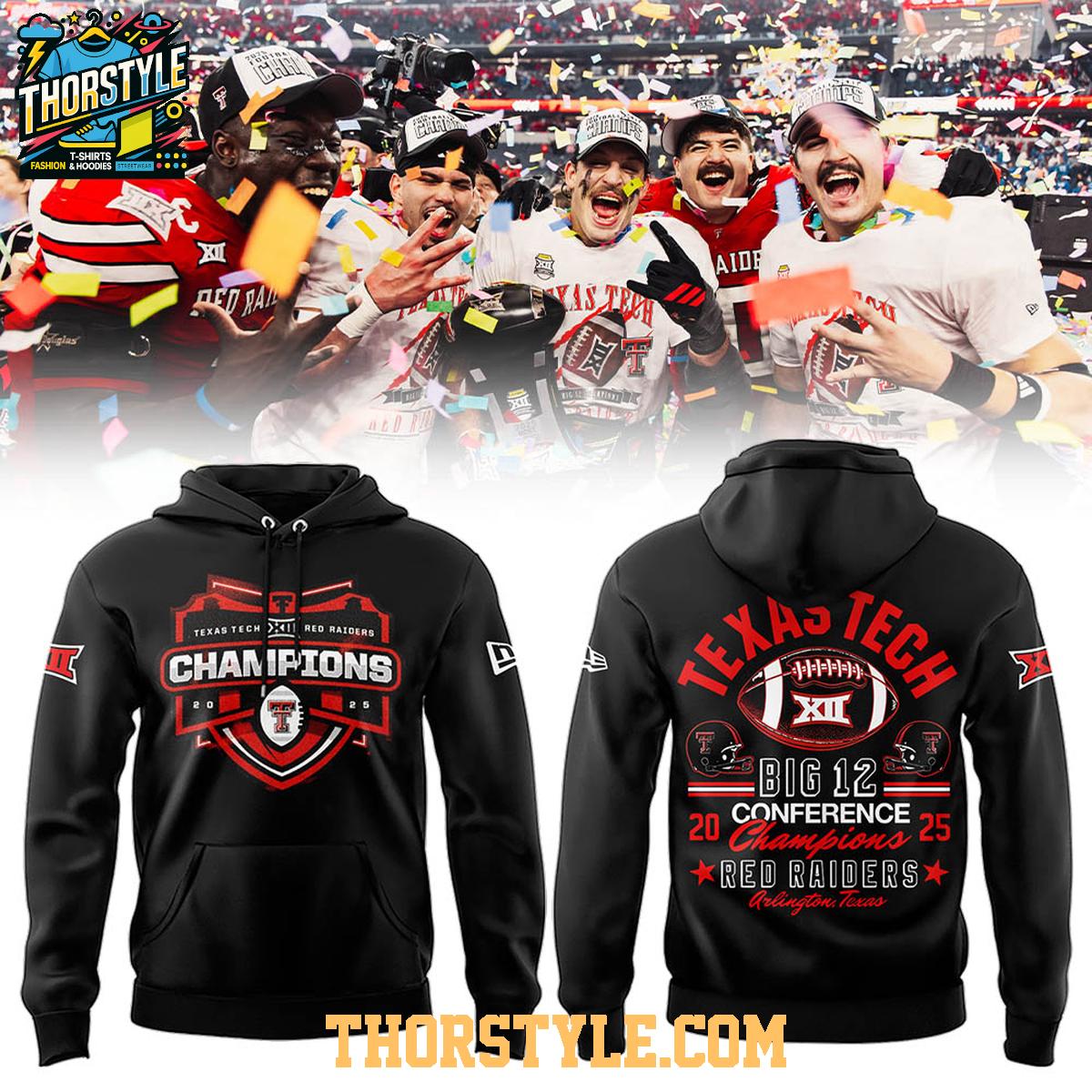 Texas Tech Red Raiders Big 12 2025 Champions Gun 'Em Down Hoodie Shirts Texas Tech Red Raiders Big 12 2025 Champions Gun 'Em Down Hoodie Shirts