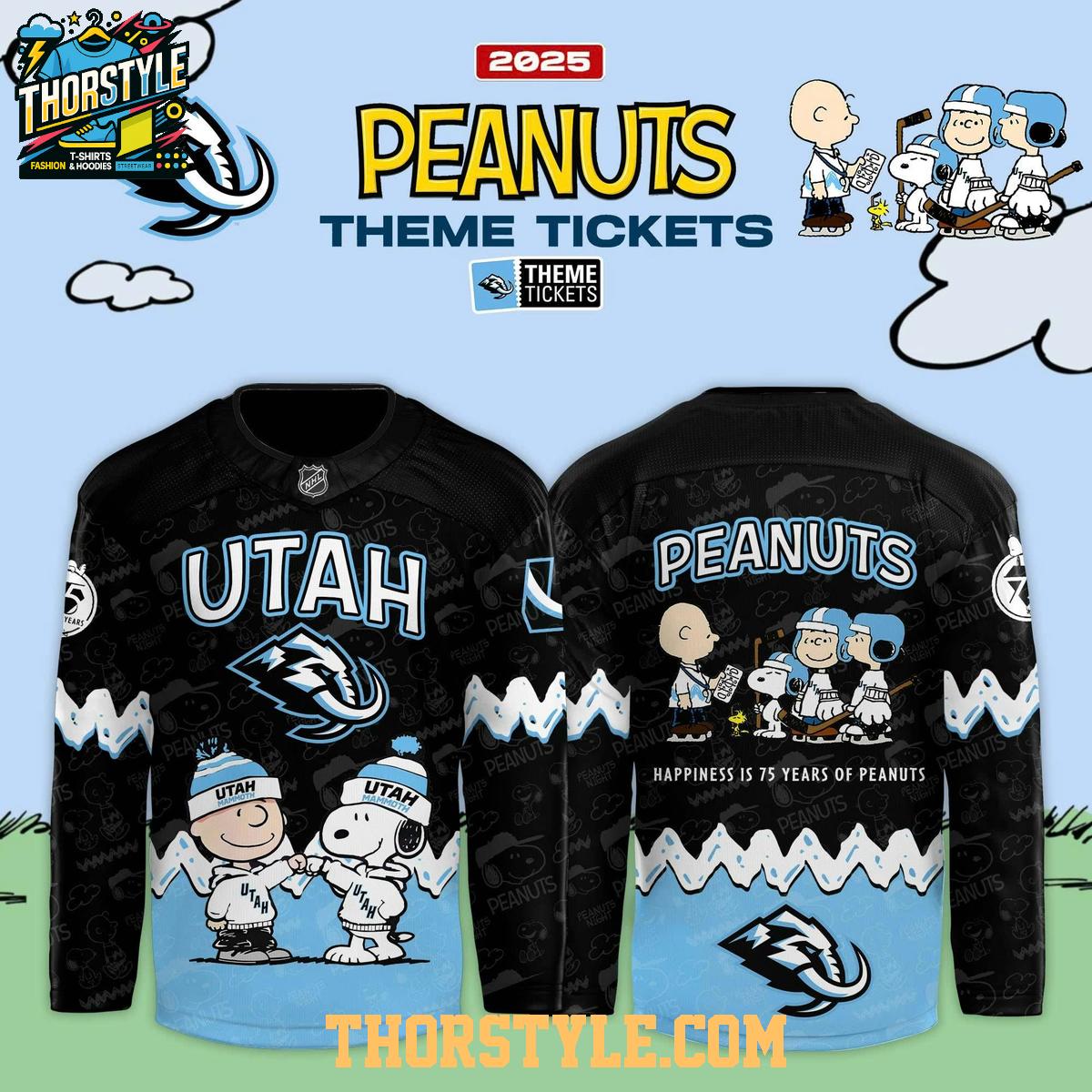 Utah Mammoth Peanuts 2025 Theme Tickets Christmas Personalized Hockey Jersey Utah Mammoth Peanuts 2025 Theme Tickets Christmas Personalized Hockey Jersey