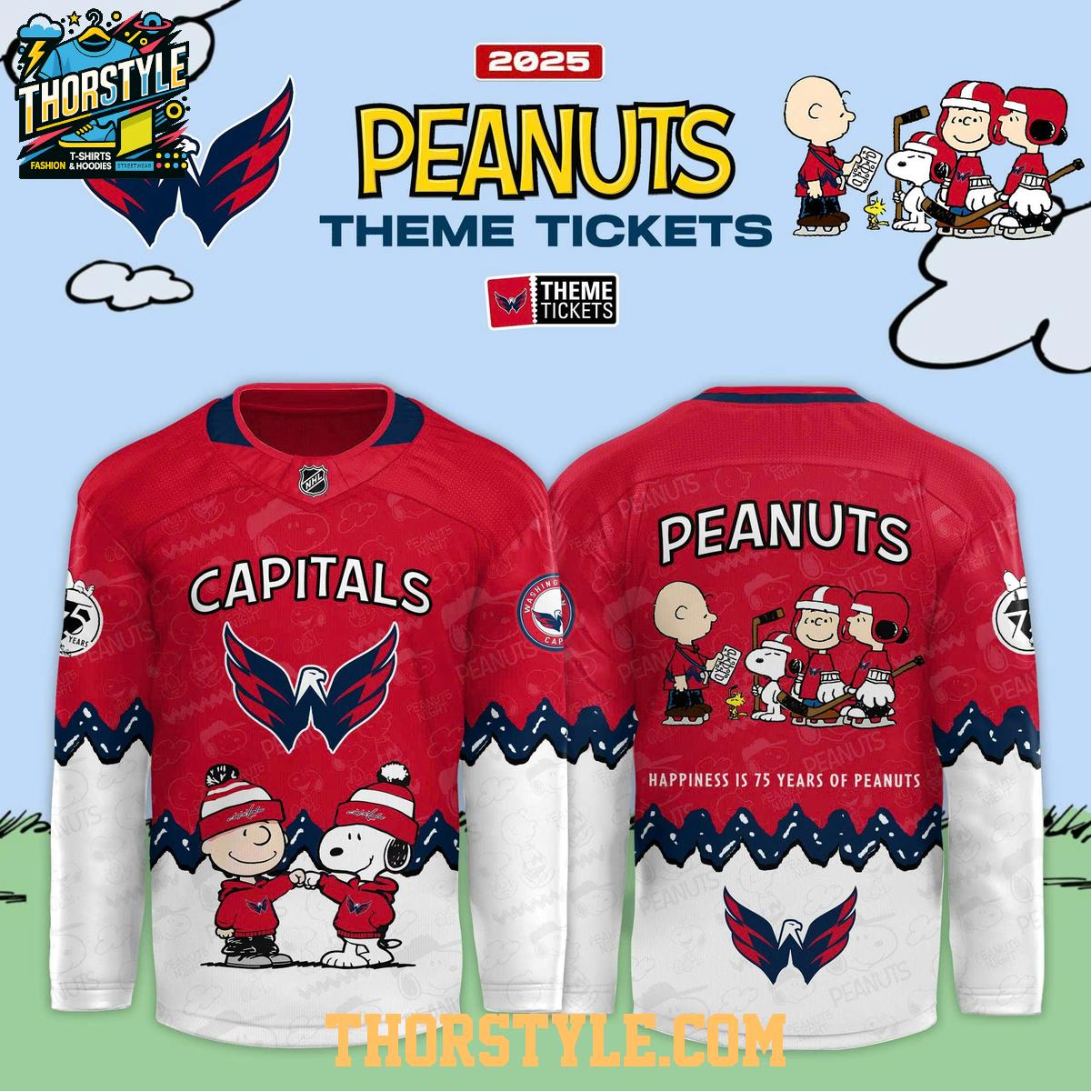 Washington Capitals x Peanut 2025 Celebrate 75th Anniversary Hockey Jersey Washington Capitals x Peanut 2025 Celebrate 75th Anniversary Hockey Jersey