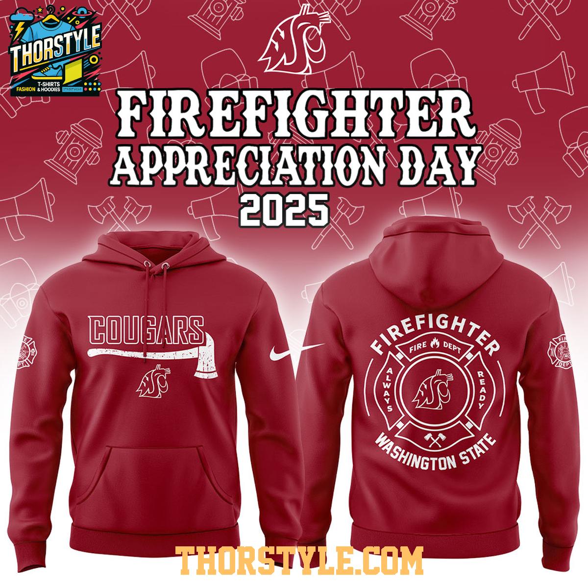Washington State Cougars NCAA Firefighter Day Of Appreciation 2025 Hoodie T-Shirt Washington State Cougars NCAA Firefighter Day Of Appreciation 2025 Hoodie T-Shirt
