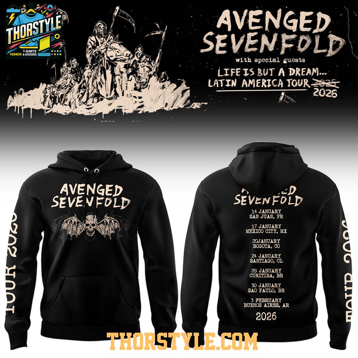 Avenged Sevenfold Life Is A Dream 2026 Tour In Brazil Hoodie T-Shirt Avenged Sevenfold Life Is A Dream 2026 Tour In Brazil Hoodie T-Shirt