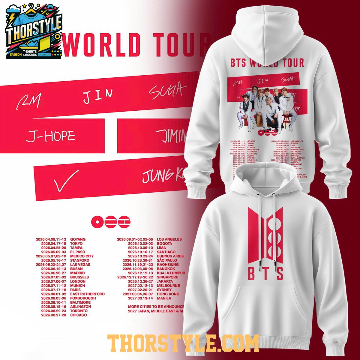 BTS World Tour 2026 Come Back Army Celebration Hoodie T-Shirt BTS World Tour 2026 Come Back Army Celebration Hoodie T-Shirt