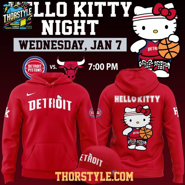 Detroit Pistons Hello Kitty 2026 NBA Game Night Celebrate Hoodie Shirts