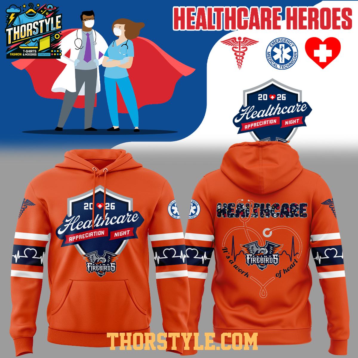 Flint Firebirds 2026 Healthcare Appreciation OHL Night Hoodie T-Shirt Flint Firebirds 2026 Healthcare Appreciation OHL Night Hoodie T-Shirt