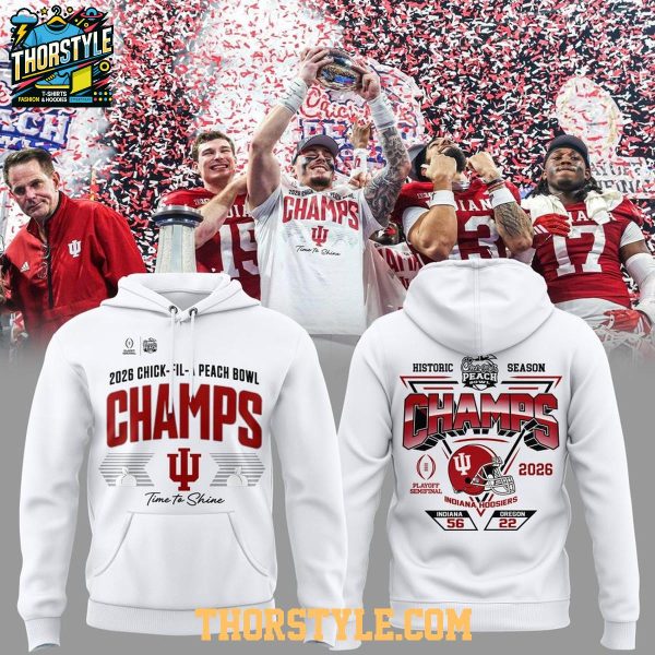 Indiana Hoosiers 2026 Peach Bowl Champions Locker Room Hoodie Shirts