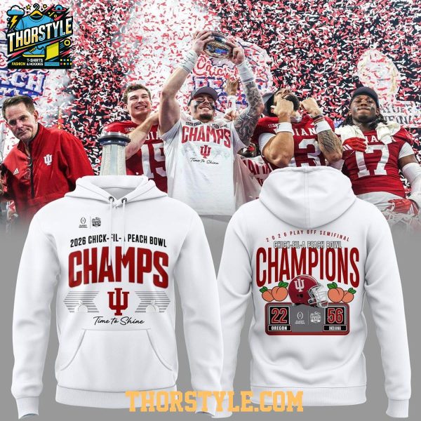 Indiana Hoosiers Locker Room 2026 Peach Bowl Champions NCAA Playoffs Hoodie Shirts