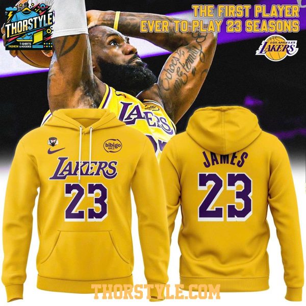 Los Angeles Lakers LeBron James 2026 First Player Achieved 23 Seasons Hoodie