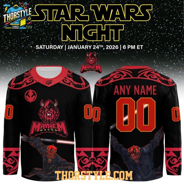 Macon Mayhem Star Wars Night 2026 Dark Side Personalized Hockey Jersey