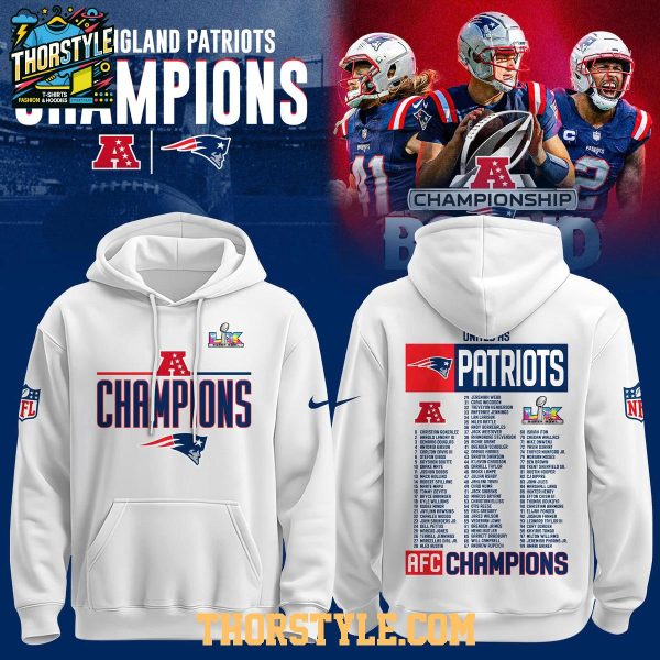 New England Patriots 2025 AFC Champions United As Patriots Hoodie Shirts