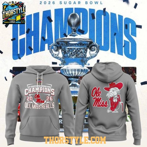 Ole Miss Rebels Sugar Bowl Champions 2026 Allstate Grey Hoodie T-Shirt