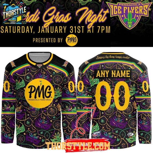 Pensacola Ice Flyers 2026 Mardi Gras Night Personalized Hockey Jersey