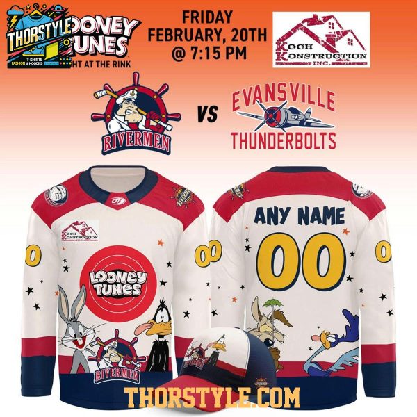 Peoria Rivermen Looney Tunes 2026 Night Personalized Hockey Jersey