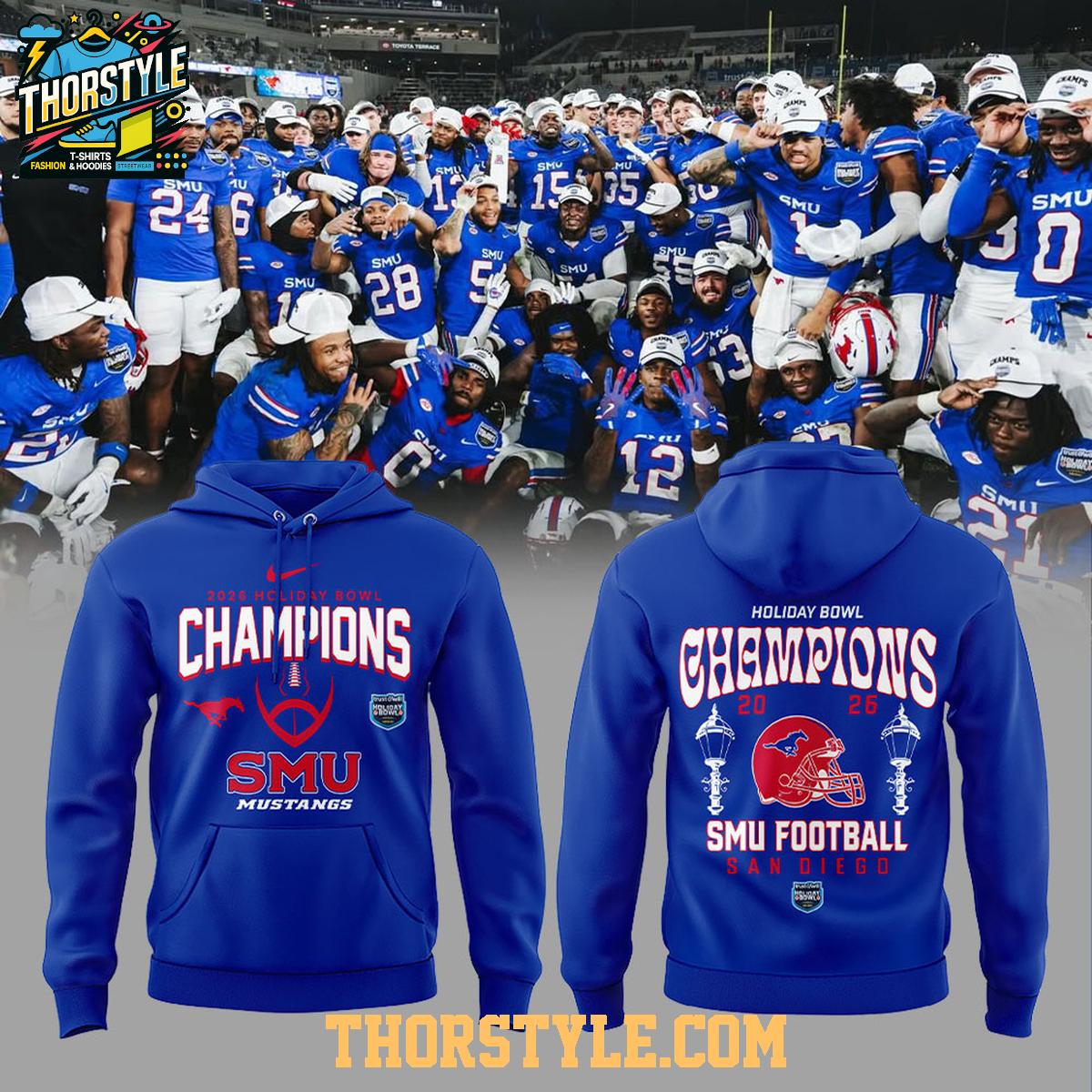 SMU Mustangs Holiday Bowl Champions Celebrating Fan 2026 Hoodie T-Shirt SMU Mustangs Holiday Bowl Champions Celebrating Fan 2026 Hoodie T-Shirt