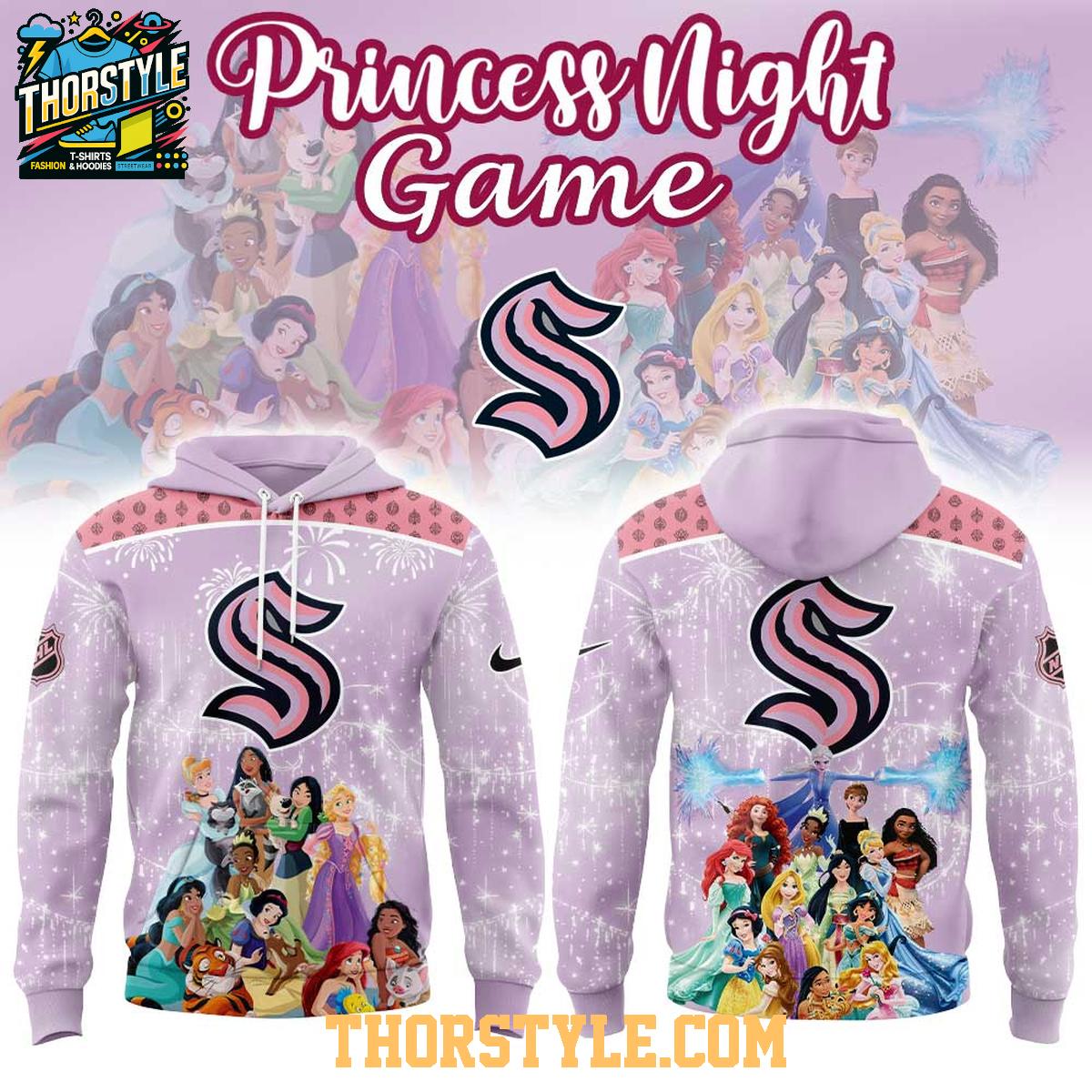 Seattle Kraken x Disney Princess Game 2026 Night Hoodie T-Shirt Seattle Kraken x Disney Princess Game 2026 Night Hoodie T-Shirt