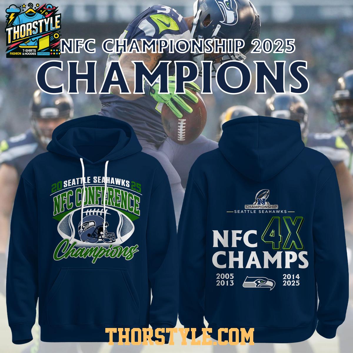 Seattle Seahawks 4X NFC Division Champions 2025-2026 Hoodie T-Shirt Seattle Seahawks 4X NFC Division Champions 2025-2026 Hoodie T-Shirt