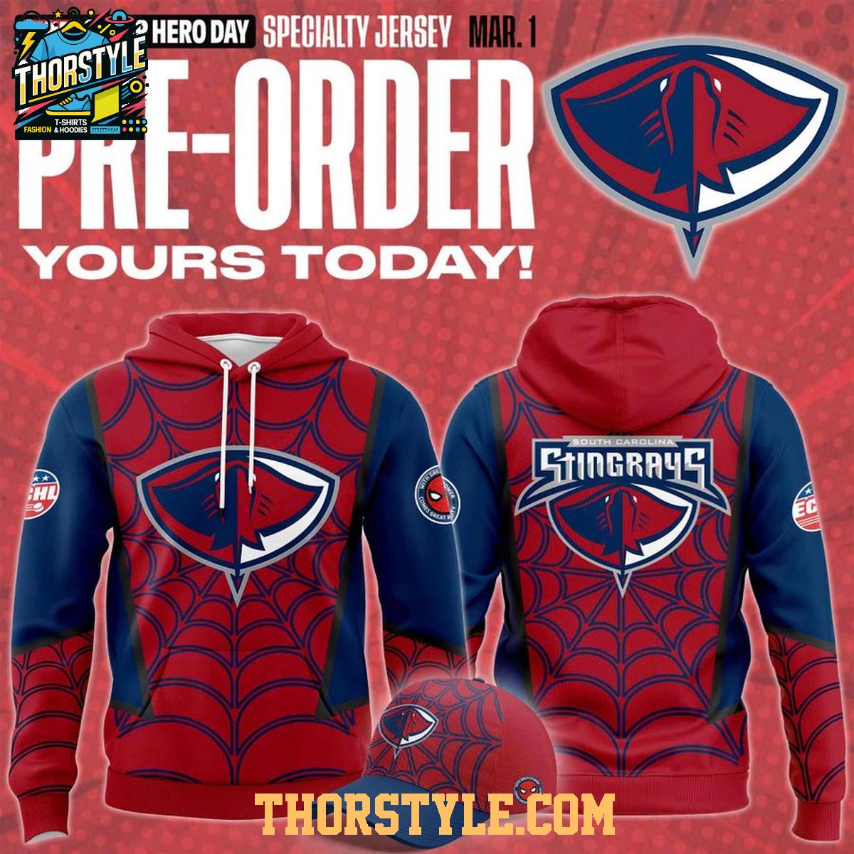 South Carolina Stingrays Spider-Man 2026 Marvel Hero Night Hoodie South Carolina Stingrays Spider-Man 2026 Marvel Hero Night Hoodie