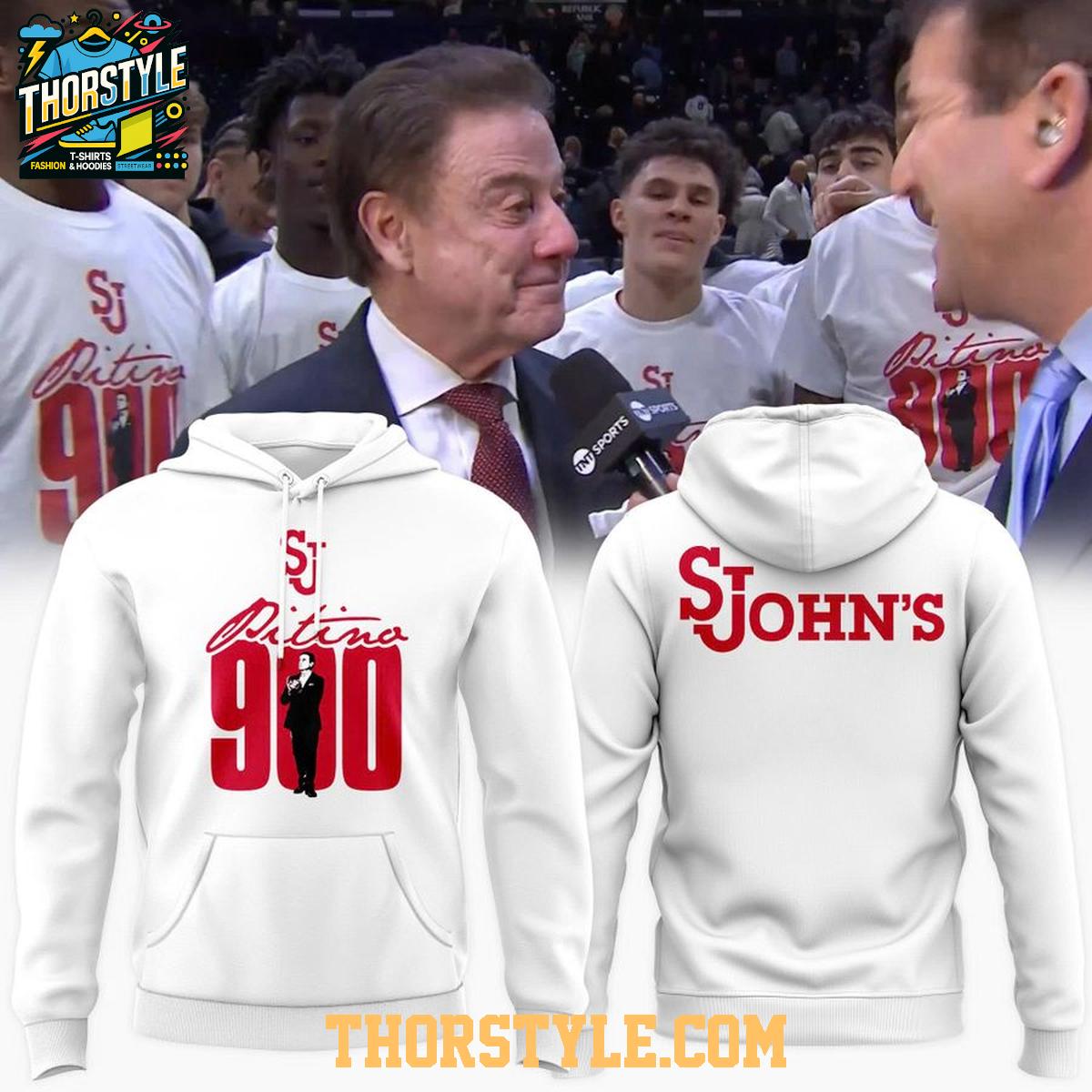 St. John's Red Storm 2026 Rick Pitino 900th Victory Hoodie T-Shirt St. John's Red Storm 2026 Rick Pitino 900th Victory Hoodie T-Shirt