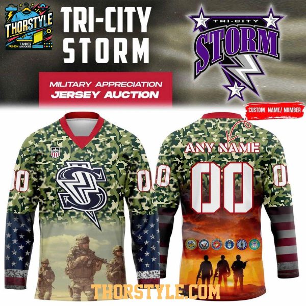 Tri-City Storm x Military Appreciation Night 2026 Personalized Hockey Jersey