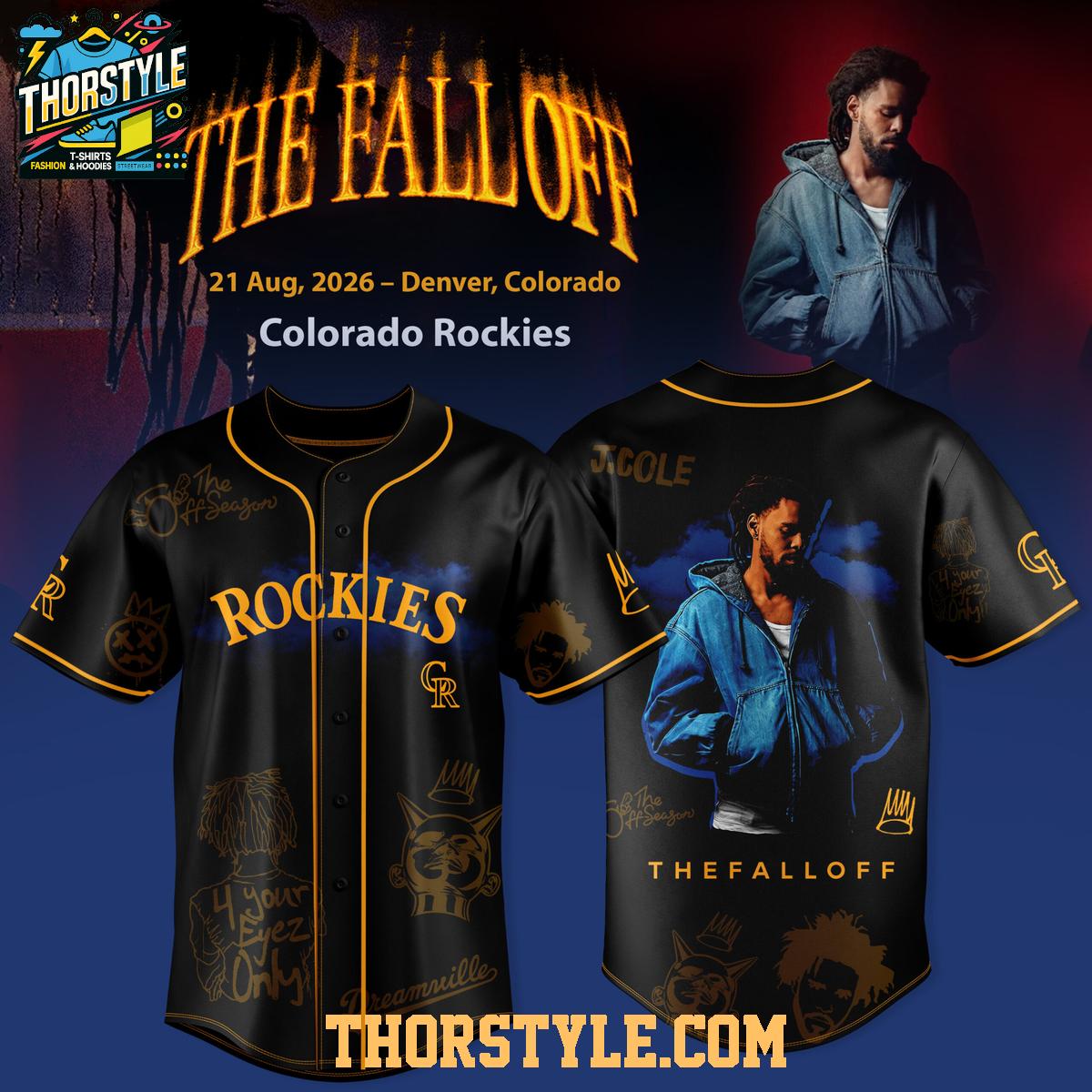 Colorado Rockies x J. Cole The Fall Off 2026 Tour Baseball Jersey Colorado Rockies x J. Cole The Fall Off 2026 Tour Baseball Jersey