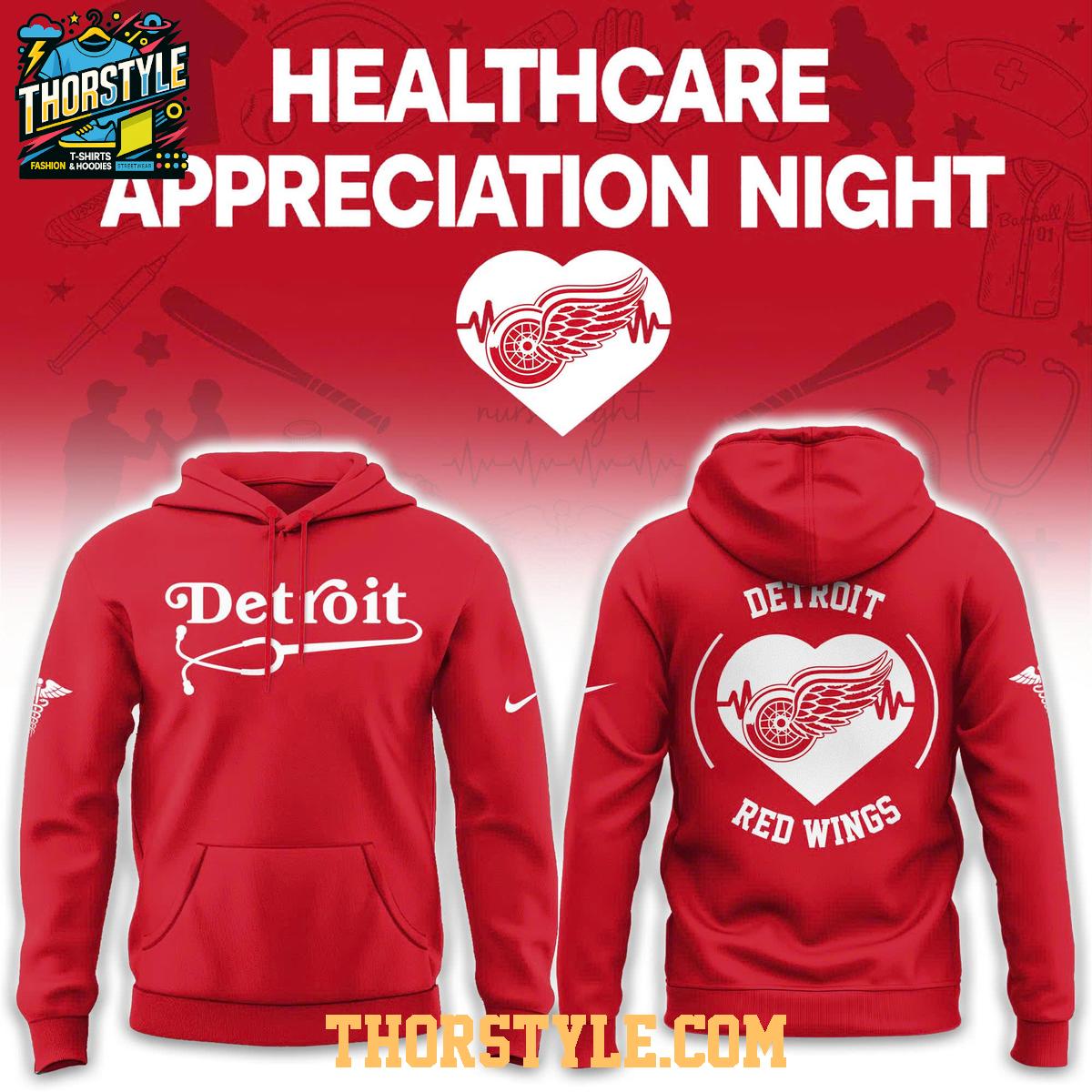 Detroit Red Wings Healthcare Appreciation x NHL 2026 Night Hoodie T-Shirt Detroit Red Wings Healthcare Appreciation x NHL 2026 Night Hoodie T-Shirt