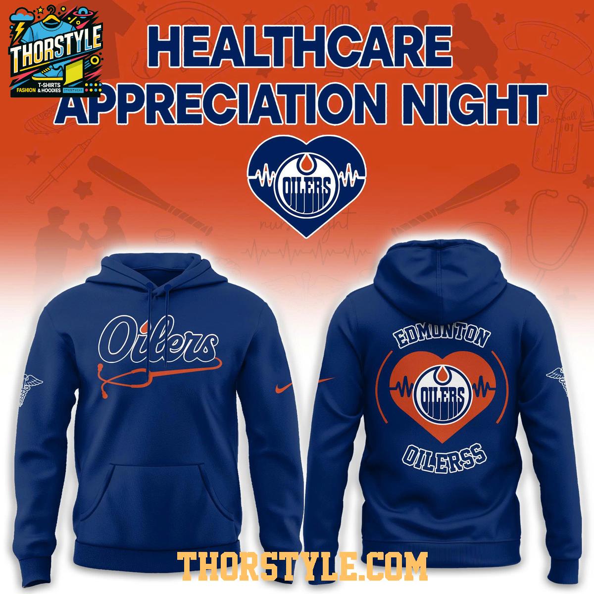 Edmonton Oilers Healthcare Appreciation x NHL 2026 Night Hoodie T-Shirt Edmonton Oilers Healthcare Appreciation x NHL 2026 Night Hoodie T-Shirt