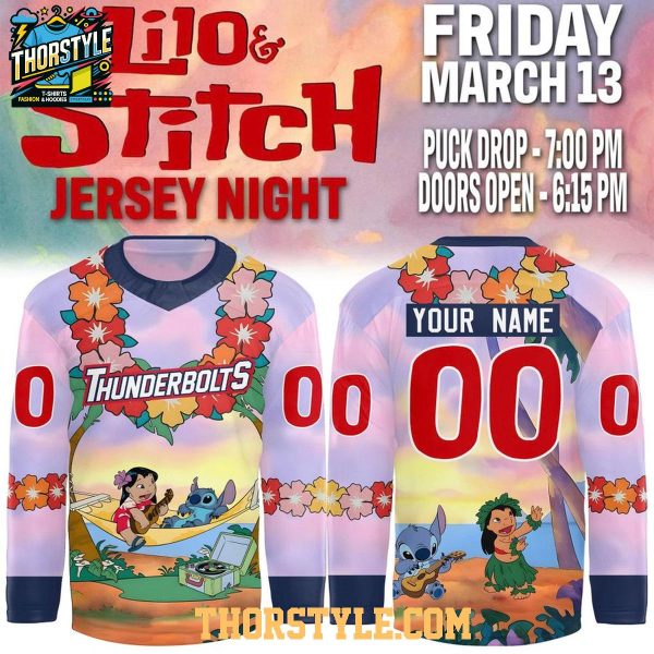 Evansville Thunderbolts 2026 Lilo & Stitch Night Of Friends Personalized Hockey Jersey