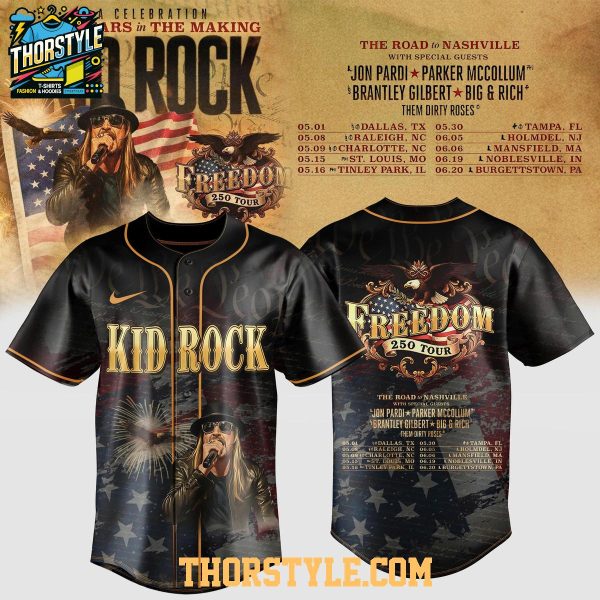 Kid Rock Freedom 250 USA Tour 2026 The Road To Nashville Baseball Jersey