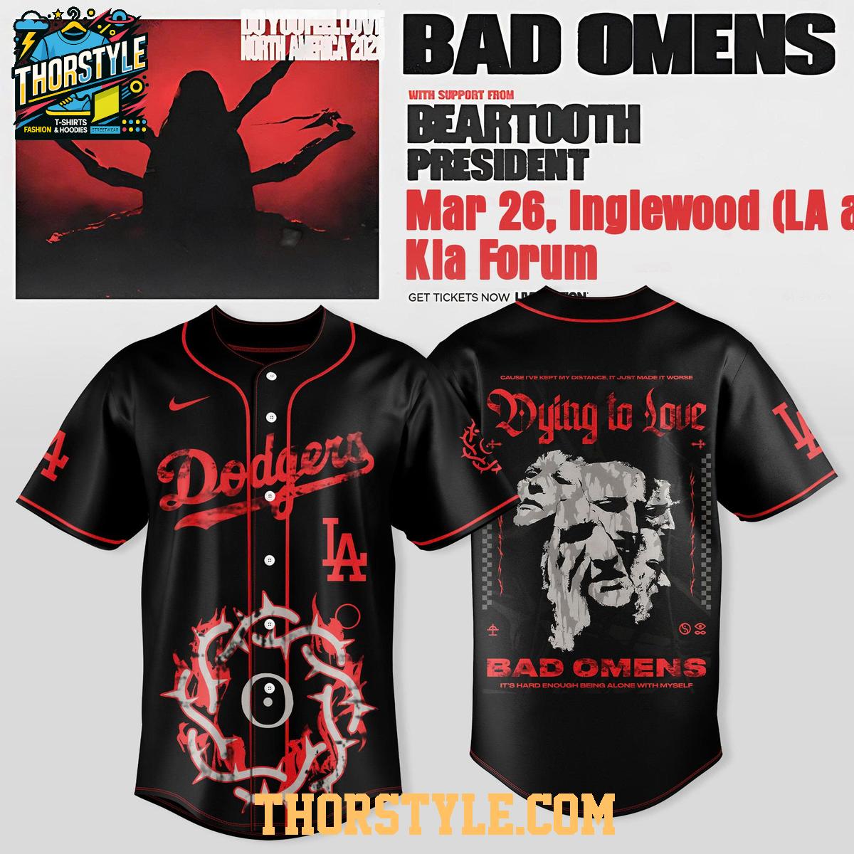 Los Angeles Dodgers Bad Omens Do You Feel Love North America 2026 Tour Jersey Los Angeles Dodgers Bad Omens Do You Feel Love North America 2026 Tour Jersey