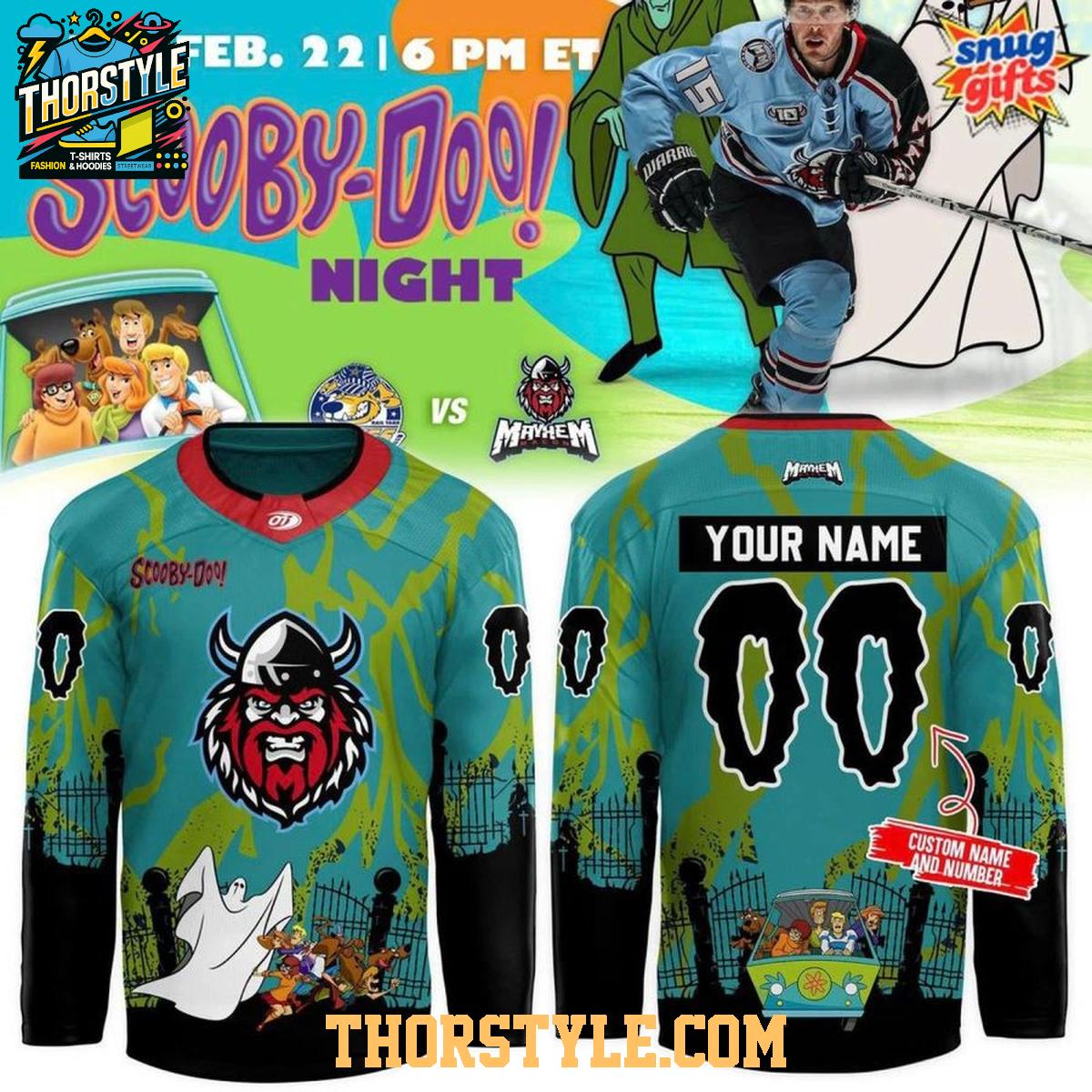Macon Mayhem Scooby-Doo 2026 Night Personalized Hockey Jersey Macon Mayhem Scooby-Doo 2026 Night Personalized Hockey Jersey
