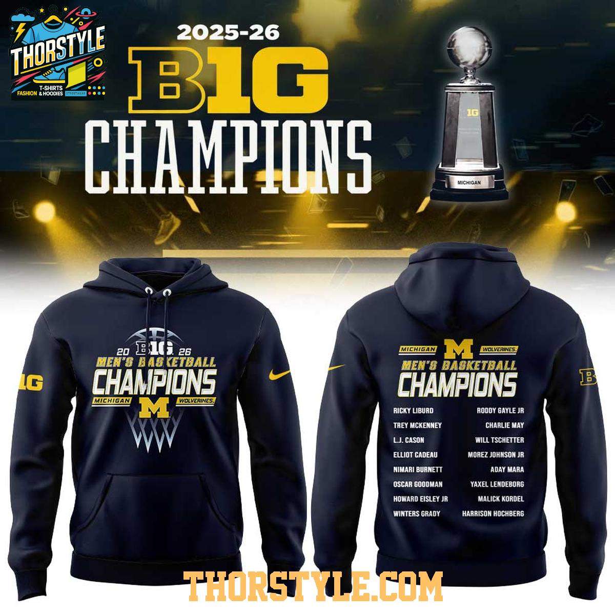 Michigan Wolverines Basketball 2026 Big Ten Regular Season Hoodie Shirts Michigan Wolverines Basketball 2026 Big Ten Regular Season Hoodie Shirts