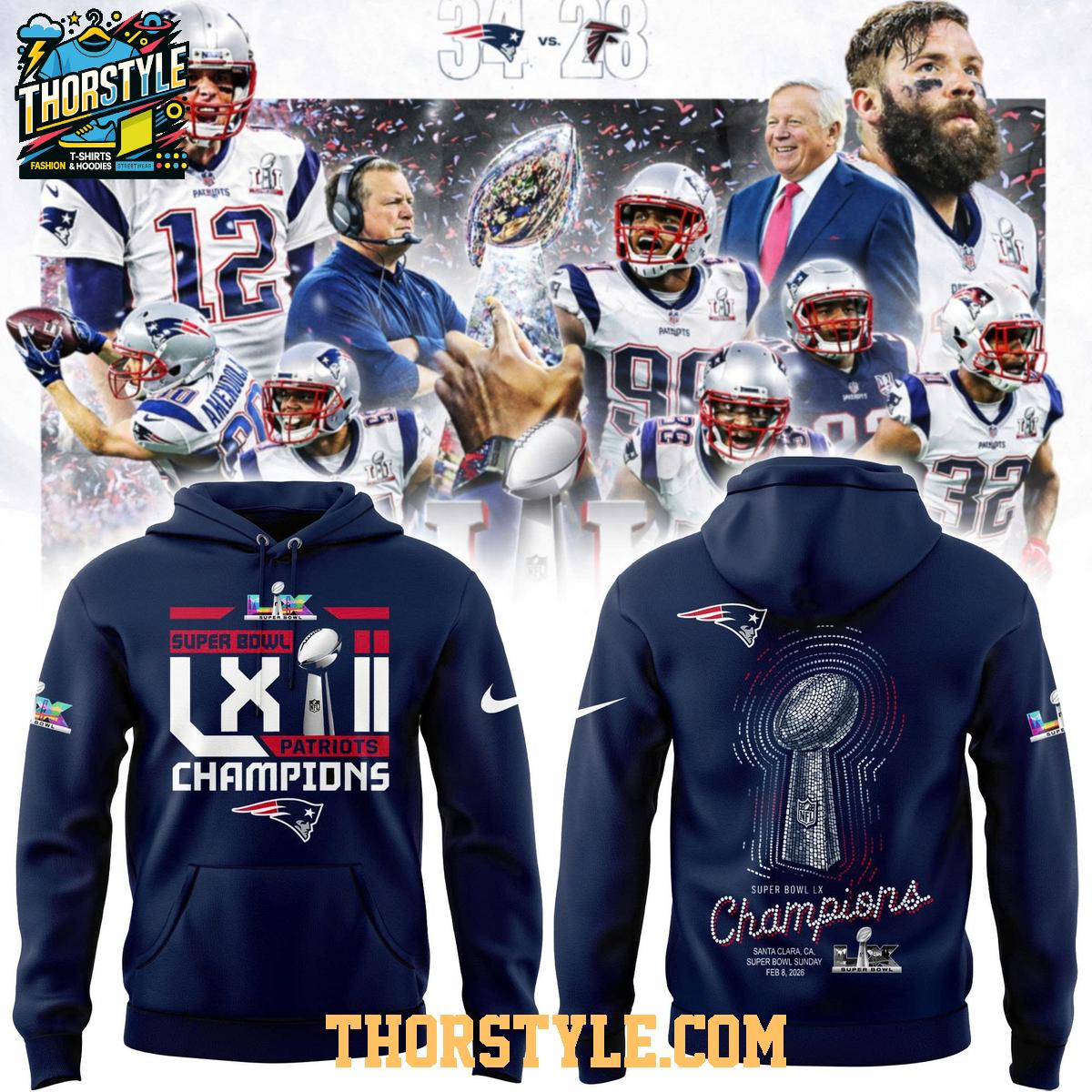 New England Patriots Super Bowl LX Champions Go Pats Hoodie T-Shirt New England Patriots Super Bowl LX Champions Go Pats Hoodie T-Shirt