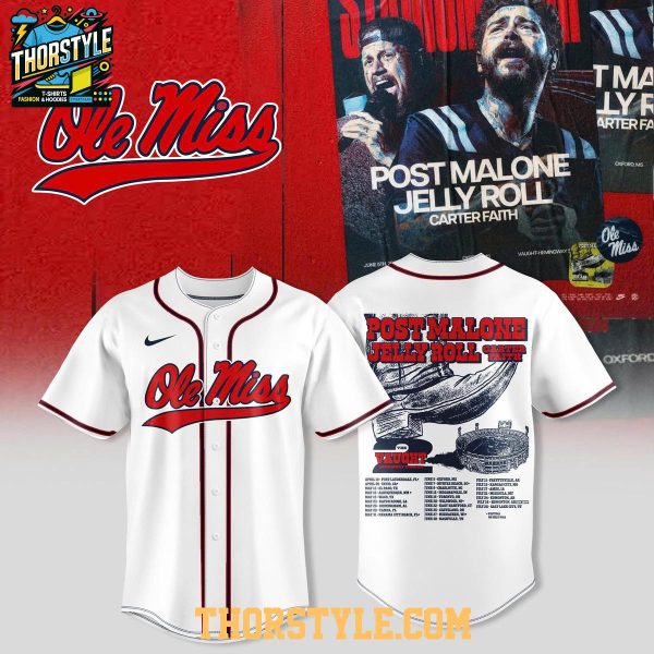 Ole Miss Rebels Post Malone x Jelly Roll Stadium Tour 2026 Baseball Jersey