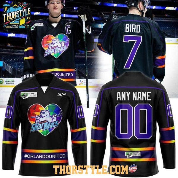 Orlando Solar Bears Pride Night 2026 Rainbow Heart Personalized Hockey Jersey
