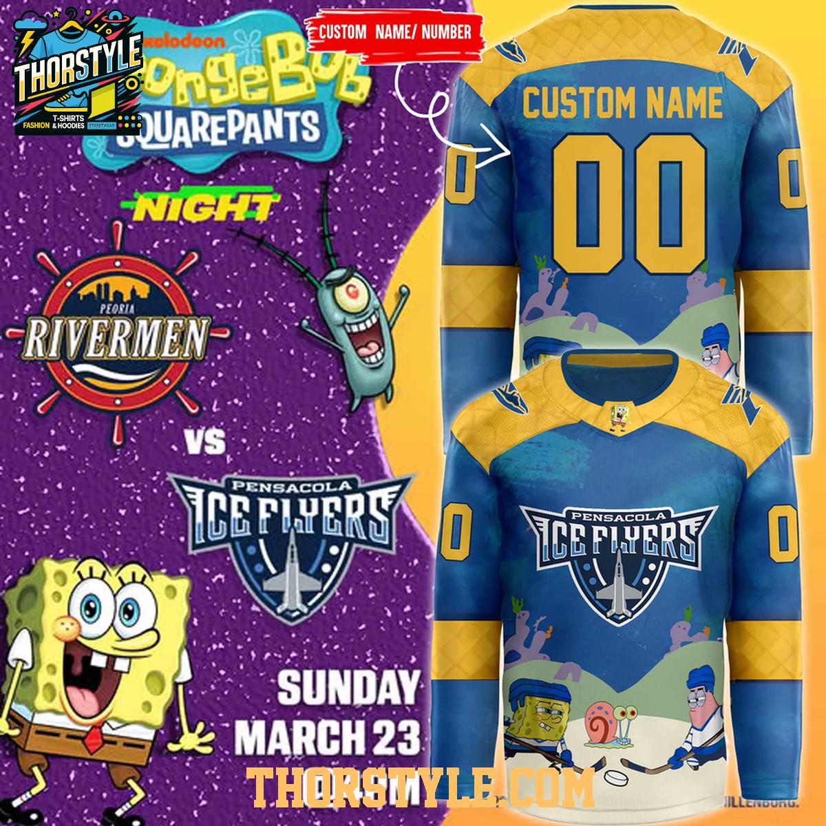 Pensacola Ice Flyer Spongebob Squarepants Night 2026 Personalized Hockey Jersey Pensacola Ice Flyer Spongebob Squarepants Night 2026 Personalized Hockey Jersey