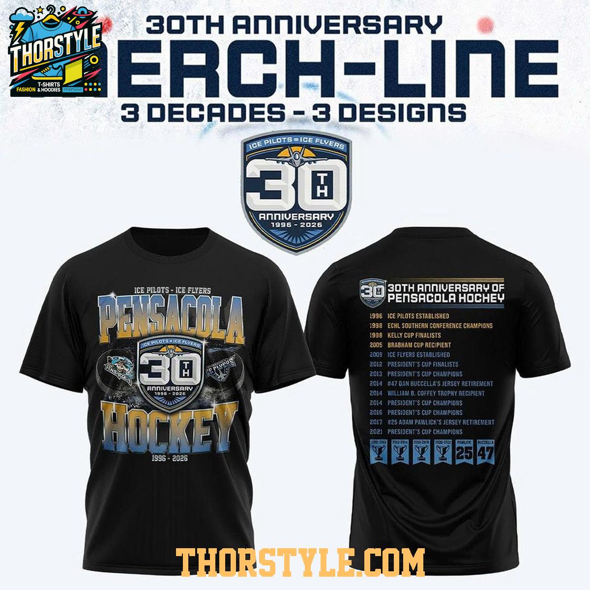 Pensacola Ice Flyers 30th Anniversary 1996-2026 Hoodie T-Shirt Pensacola Ice Flyers 30th Anniversary 1996-2026 Hoodie T-Shirt