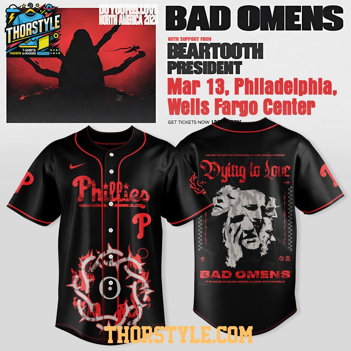 Philadelphia Phillies Bad Omens Do You Feel Love North America 2026 Tour Jersey Philadelphia Phillies Bad Omens Do You Feel Love North America 2026 Tour Jersey